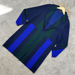 St. John 100% Wool Long Sweater Cardigan Blazer Colorblock in Navy Green L